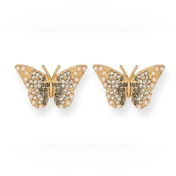 Sugarfix By Baublebar Crystal Wings Butterfly Stud Earrings - Gold - Nwt